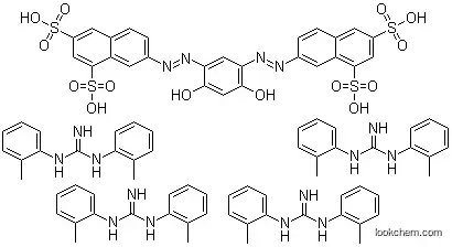 Molecular Structure of 72208-28-7 (7,7'-[(4,6-dihydroxy-m-phenylene)diazo]bis(naphthalene-1,3-disulphonic) acid, compound with N,N'-di(o-tolyl)guanidine (1:4))